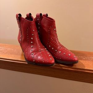 Sam Edelman Red Brian Studded Western Leather Ankle Bootie Size 7
